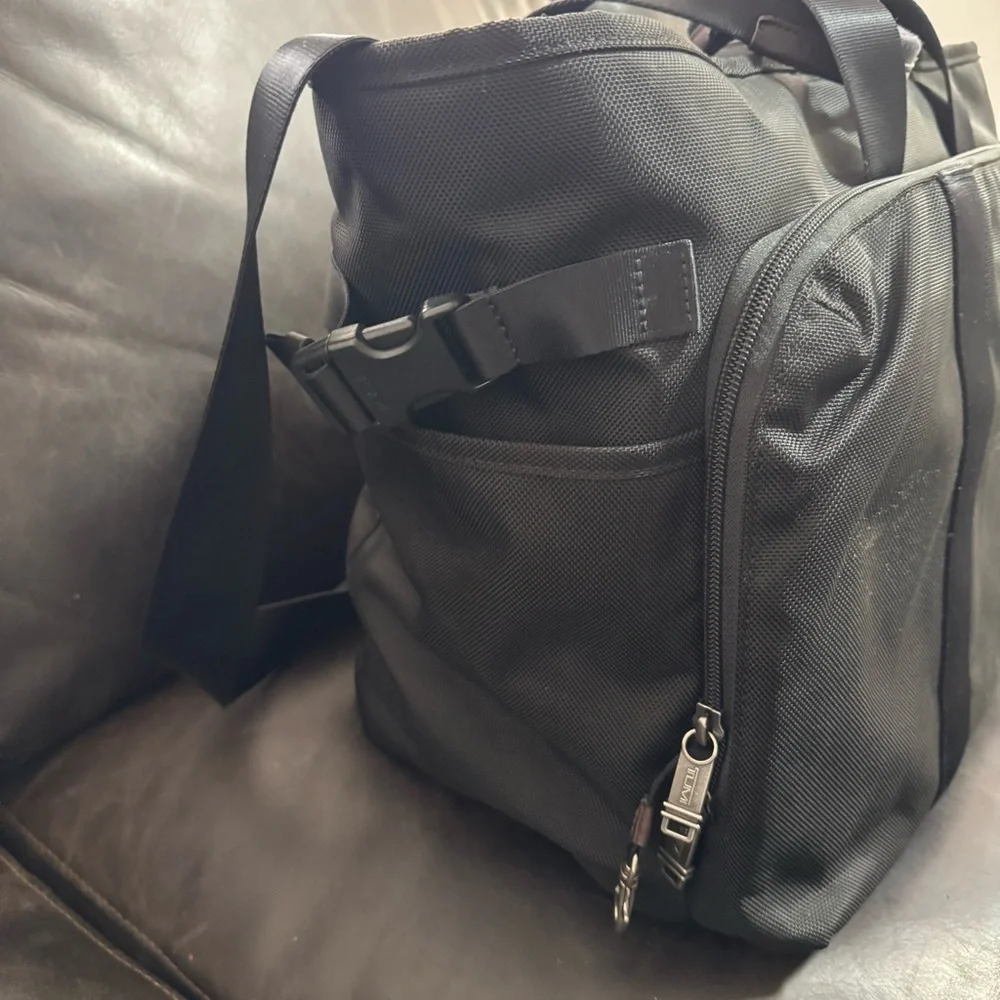 Tumi Black Nylon Travel Briefcase Tote with Leather Trim